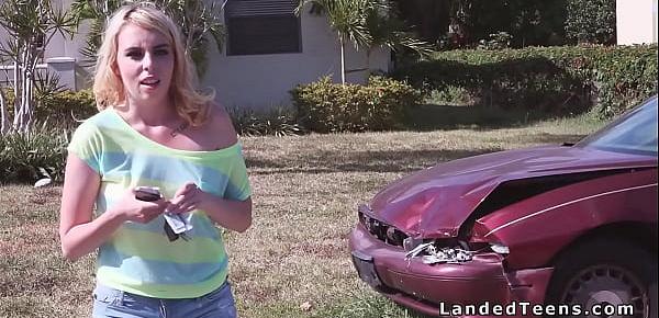  Wracked car teen bangs strangers dick